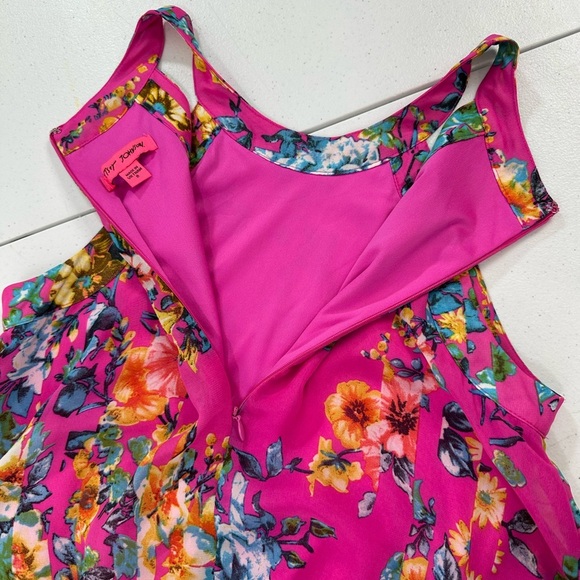 Betsey Johnson Floral Halter Mini Dress Pink Chiffon Garden Resort Glam Size 8 - Picture 9 of 12